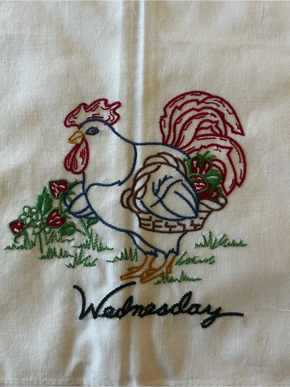 Set Of 7 Days A Week Rooster  Hand Embroidered Tea Towels - New In Packaging
